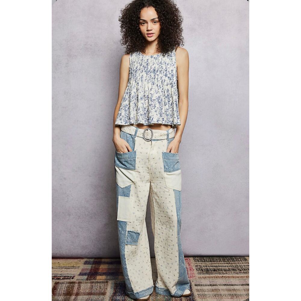 GWP124 Denim Multi Big Pocket Patchwork Jeans